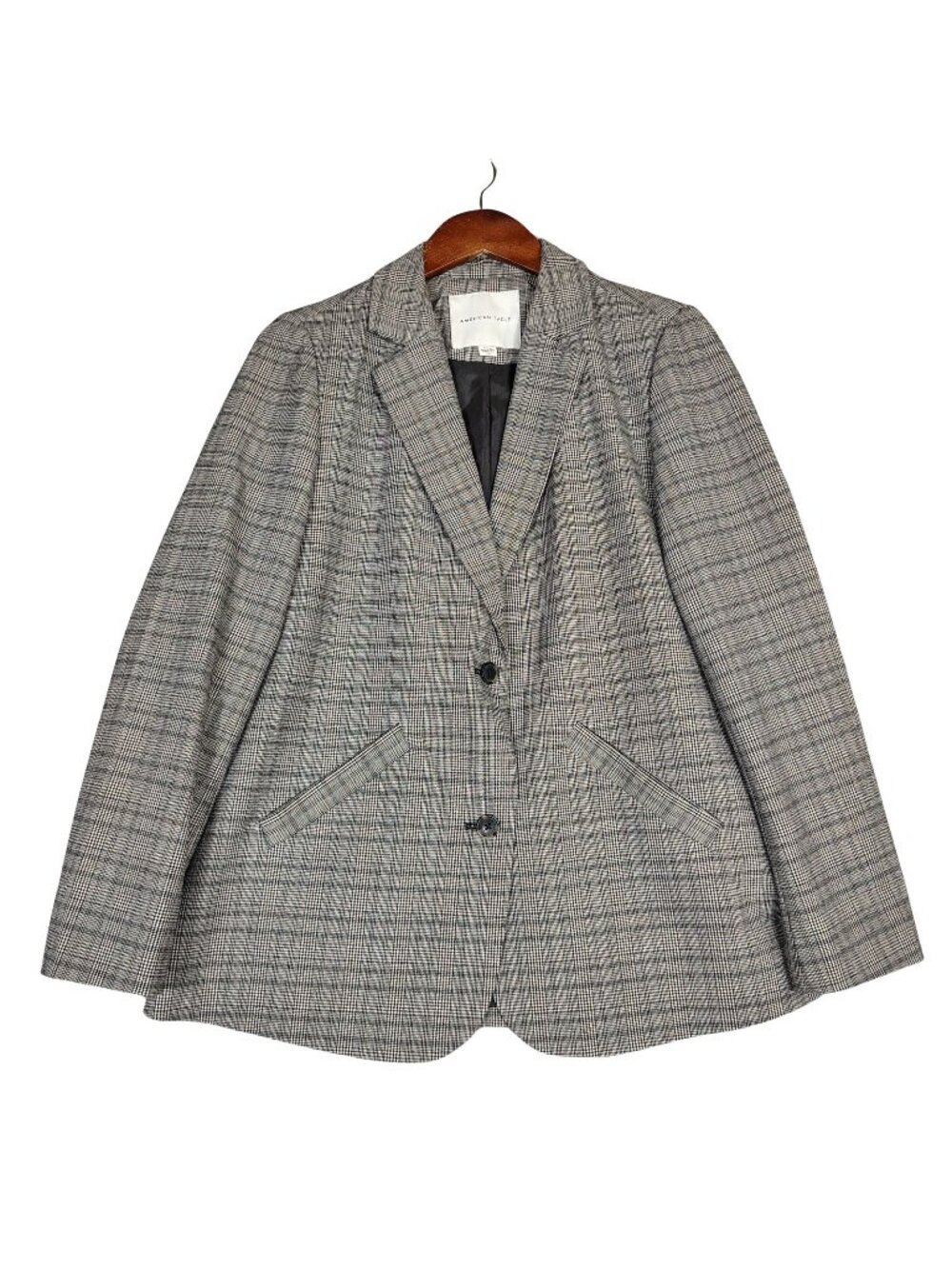 American Eagle Blazer Women's S Gray Houndstooth Plaid Two-Button Jacket Classic